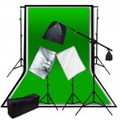 Lusana Studio Complete Package Photography Video Studio 2000W Softbox Continuous Lighting Boom Kit with 6 x 9 ft. White Black Green Chromakey 3 Double Muslin Backdrop