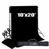 8.5' x 10' Background Stand with 10' x 20' Black 100% Cotton Muslin Backdrops | LS-Photo Studio