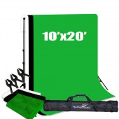 Background Stand with 10' x 20' Black, White, Green 100% Cotton Muslin Backdrops | LS-Photo Studio