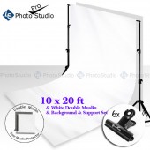 LS-Photo Studio 10 X 20ft White Muslin Backdrop with Heavy Duty Support System , Carry Bag and 6 Metal Clamps 
